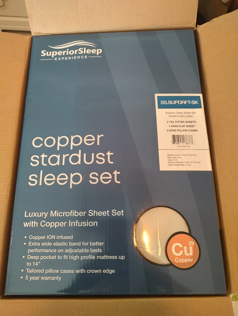 Superior Sleep Copper Stardust Microfiber Split King Sheet Set